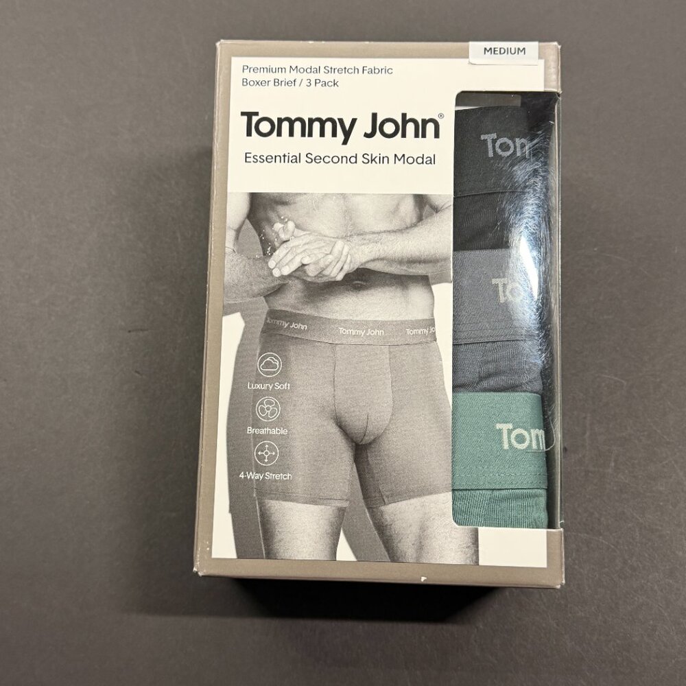 NWT Tommy John Second Skin Boxer Briefs - Modal Blend - Medium - Black/Gray/Gree